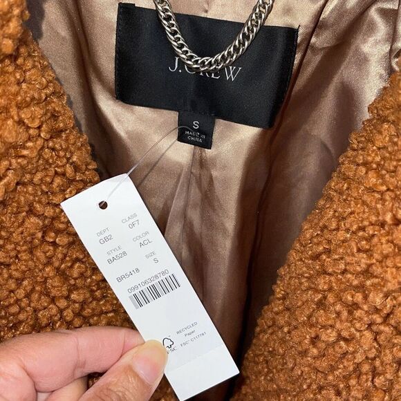 J. CREW Double Breasted Teddy Sherpa Coat Adobe Clay Small NWT - Picture 7 of 11